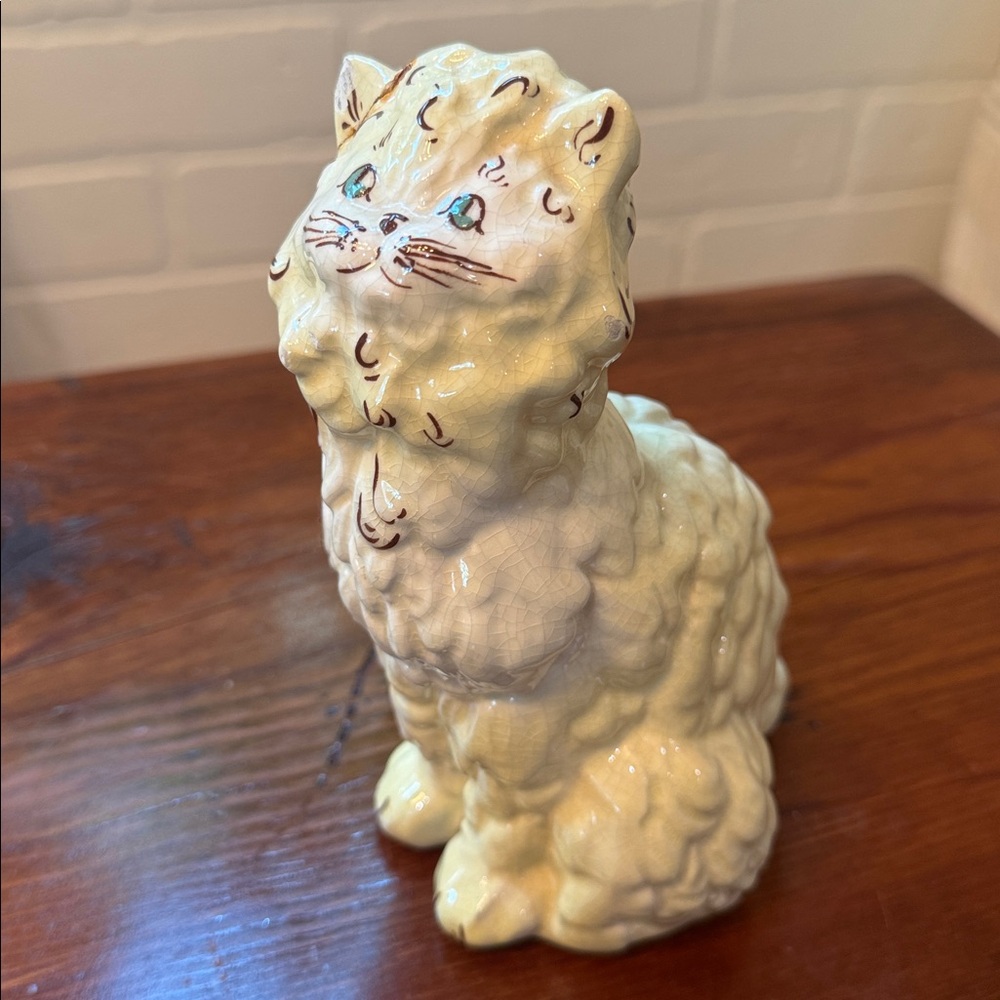 Vintage Modglin's Originals of LA Yellow Ceramic Persian Cat-Gold Accents 1940s